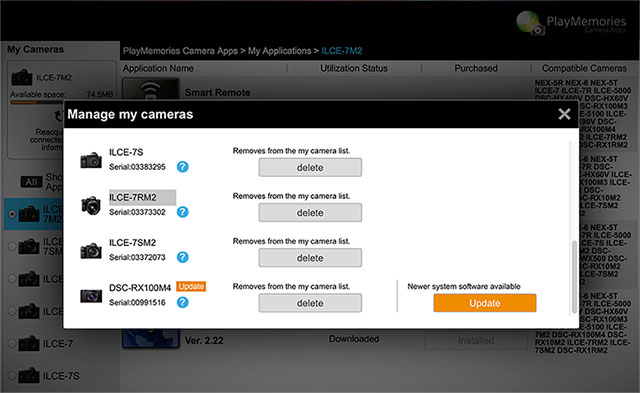 playmemories and sony firmware update