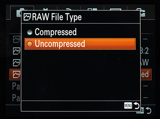 Sony a7RII Uncompressed Raw