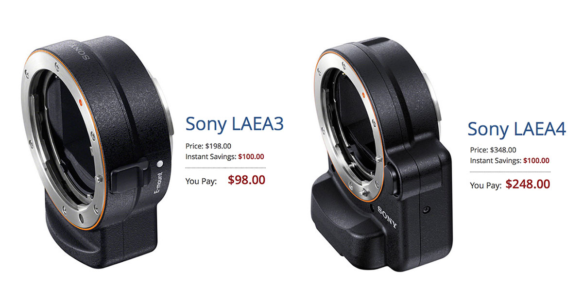 Save $100 on Sony LA-EA3 & LA-EA4 Lens Adapters