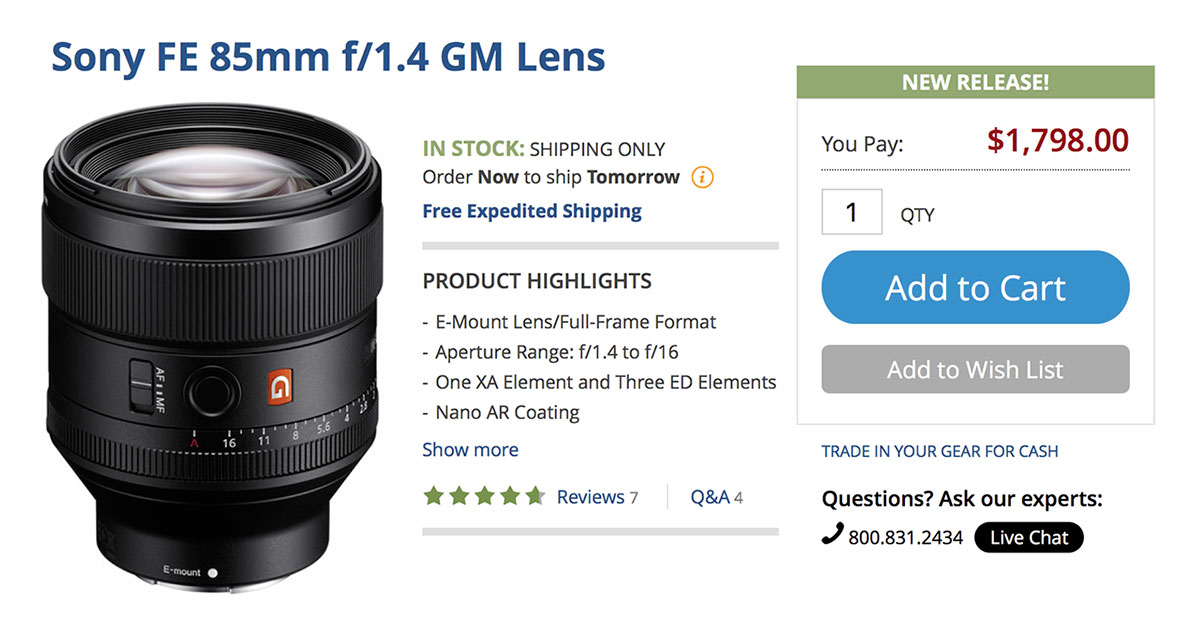 Sony FE 85mm f/1.4 GM Lens - In Stock & Shipping!
