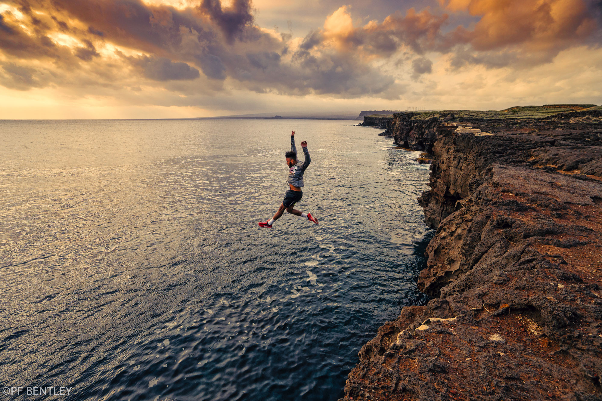Leap of faith from the cliffs at South Point.