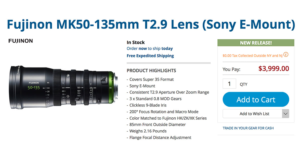 Aantrekkingskracht krekel Lief Fujinon MK 50-135mm Super 35 E-mount lens In Stock in USA