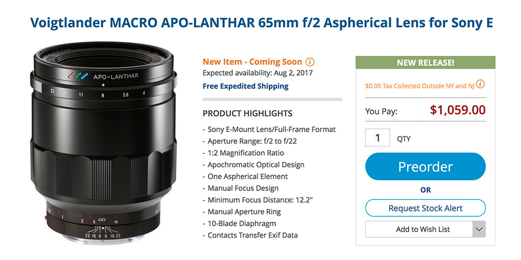 Voigtlander Macro Apo Lanthar 65mm F 2 Aspherical E Mount Lens