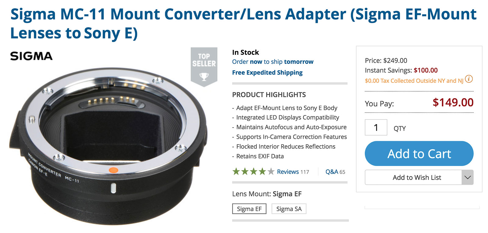 Save on Sigma MC-11 Lens Adapter & Sigma E-mount Lenses
