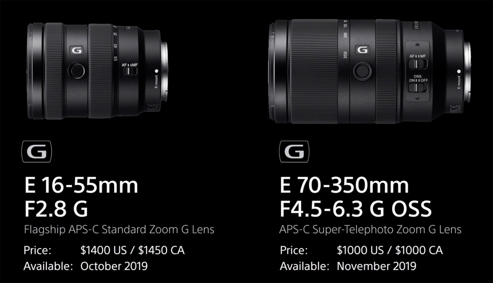 Sony Announces A6100 A6600 E 16 55mm F 2 8 G E 70 350mm G Oss Lenses