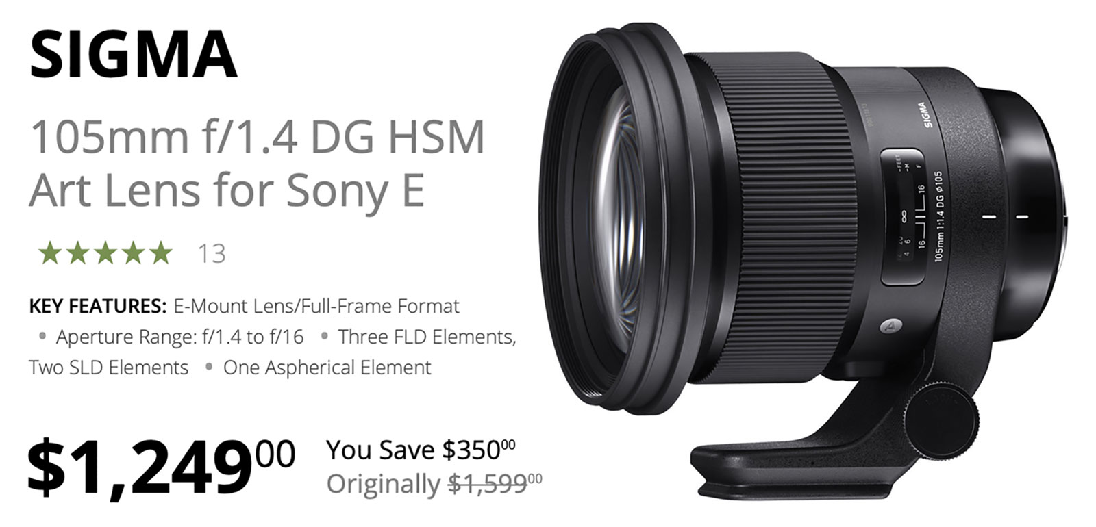 Save $350 on Sigma FE 105mm F1.4 Lens