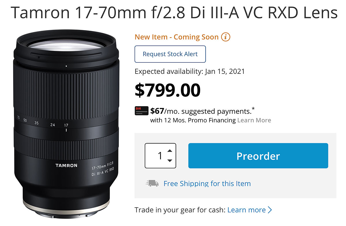 Tamron 17-70mm F/2.8 Di III-A VC RXD Lens For Sony E + Filter