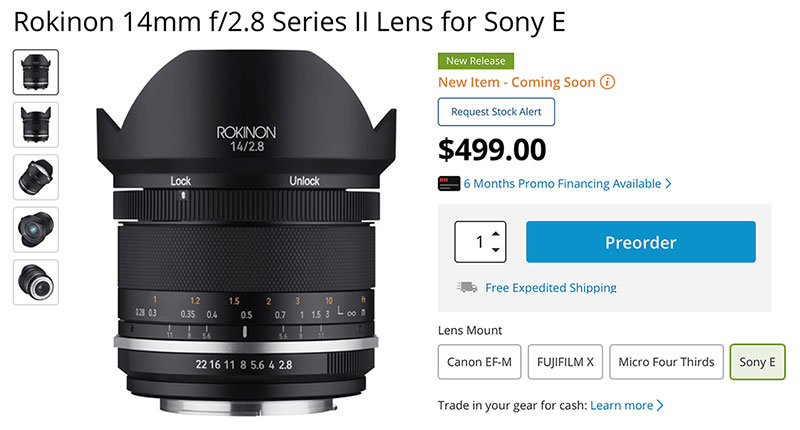 Rokinon offers 14mm F2.8