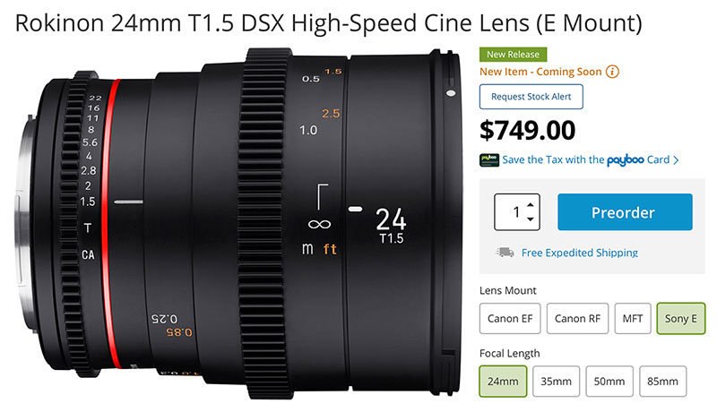 Rokinon 50mm T1.5 Cine DSX 高速シネレンズ MFT用 : Rokinon 50mm T1.5 High Speed Full Frame Cine DSX Lens