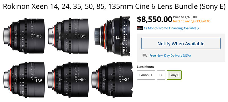 Rokinon XEEN 14, 24, 35, 50, 85, 135mm Cine Prime Lens Bundle