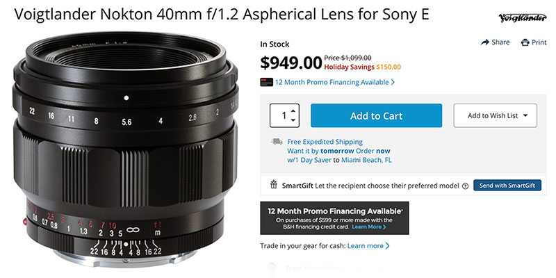 Voigtlander 40mm f/1.2 Nokton Aspherical FE lens