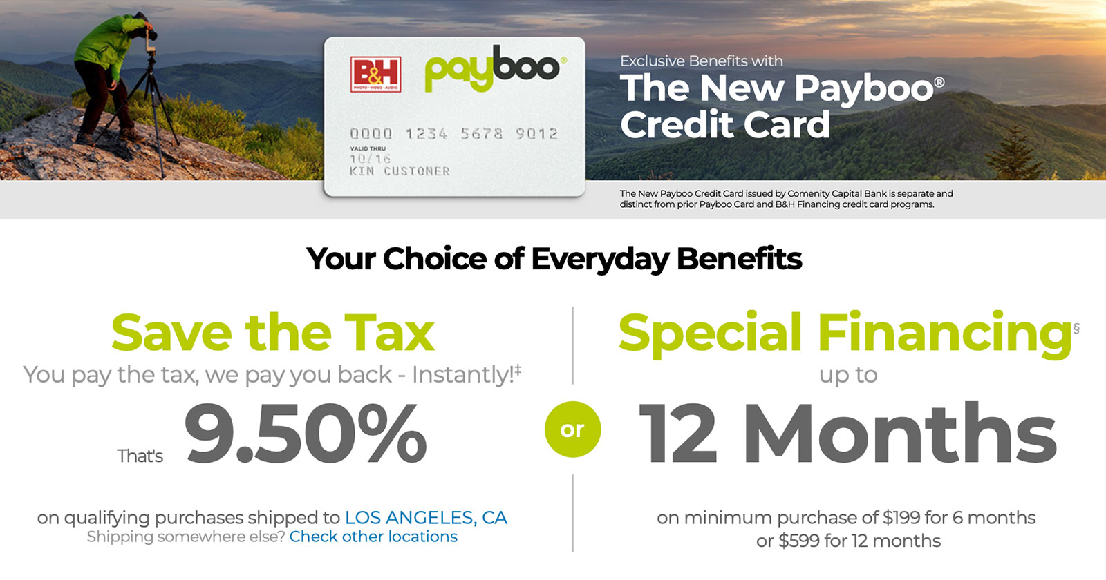 B&H Photo Payboo Card benefits