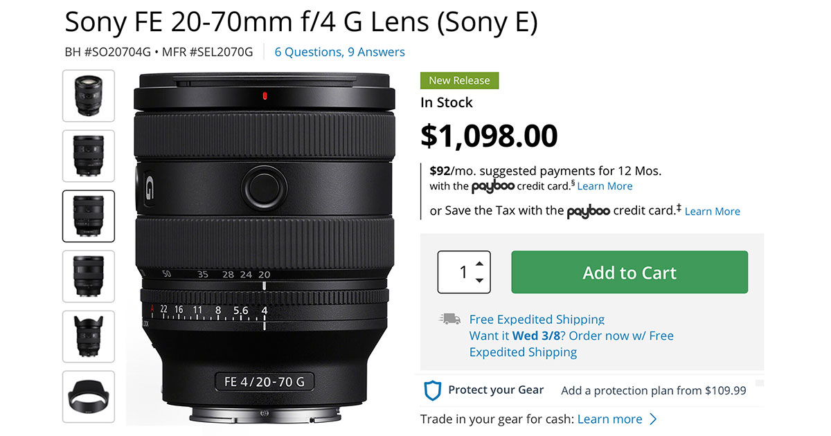 Sony FE 20-70mm F4 G Lens In-Stock NOW!