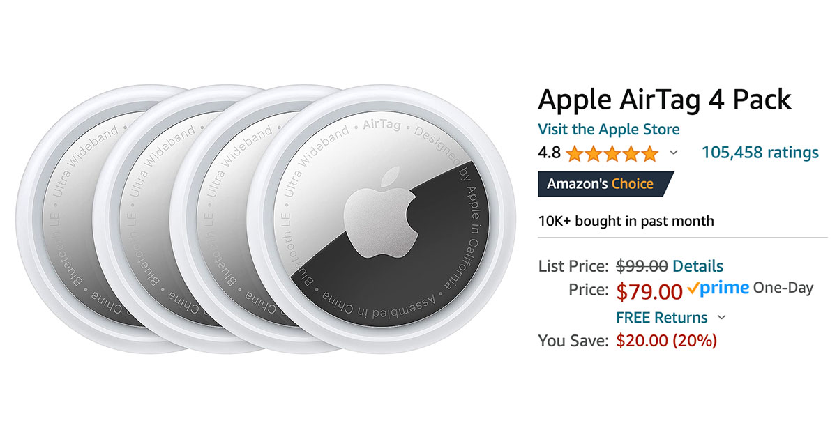 One Day Sale on Apple AirTags at Amazon