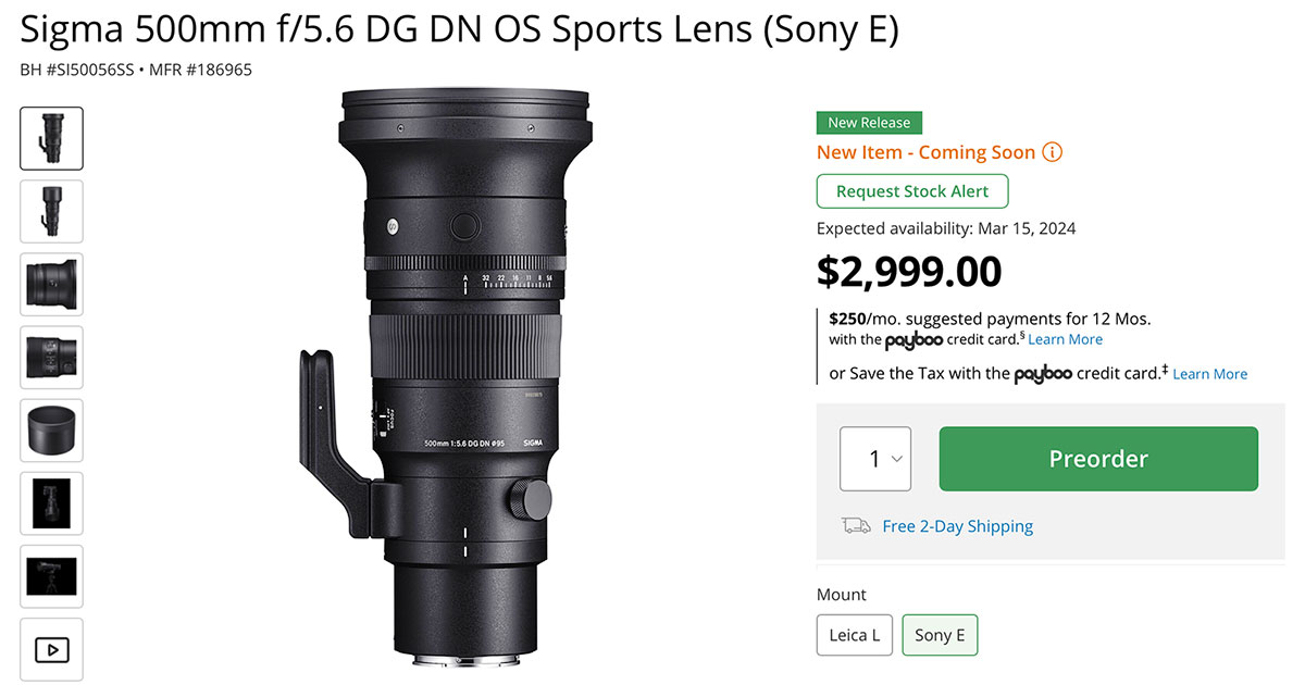 Sigma 500mm F5.6 DG DN OS Sports Lens Specs