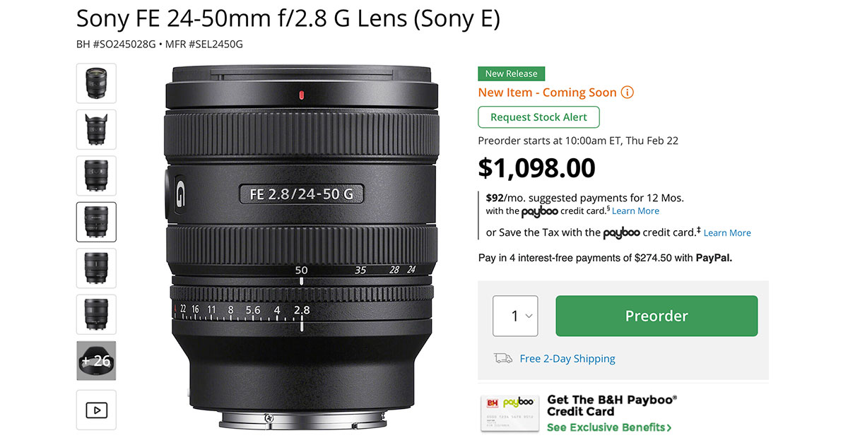 Sony FE 24-50mm f/2.8 G Compact Zoom Lens Available for Pre-Order NOW!