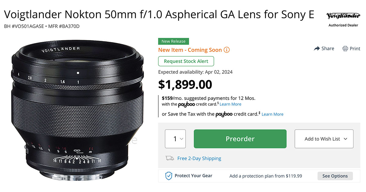 Voigtlander Nokton 50mm f/1.0 Aspherical GA Lens for Sony E Available for Preorder